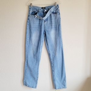 Kittenish Blue Straight Denim Strap Over Retro Jeans 29